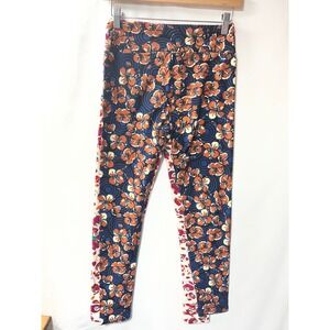 LuLaRoe Leggings Bundle 2 Pairs OS One Size Floral Rose Navy Cream Pink Orange